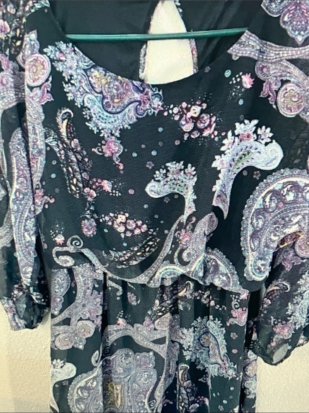 Express Black Paisley Dress with Lavender and Pink Accents